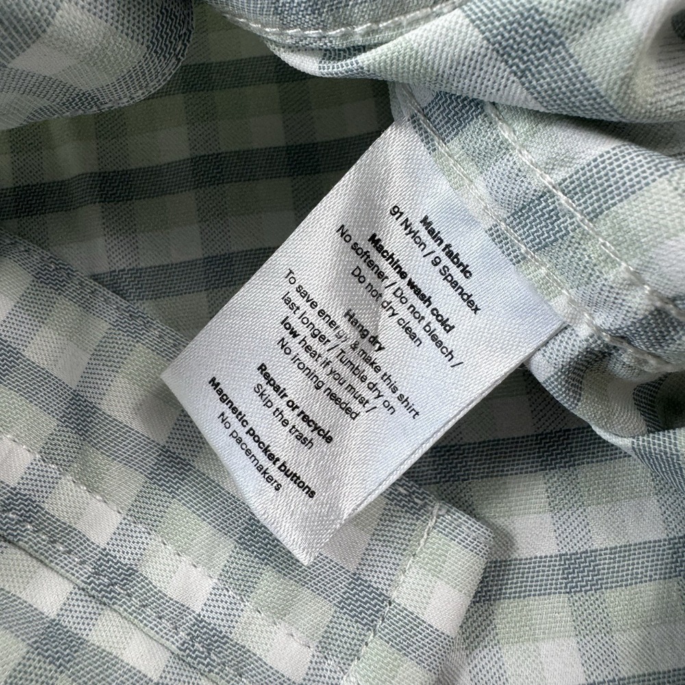 Poncho White Green Blue Check Performance S/S Men's Button Front Size XL - Picture 5 of 6